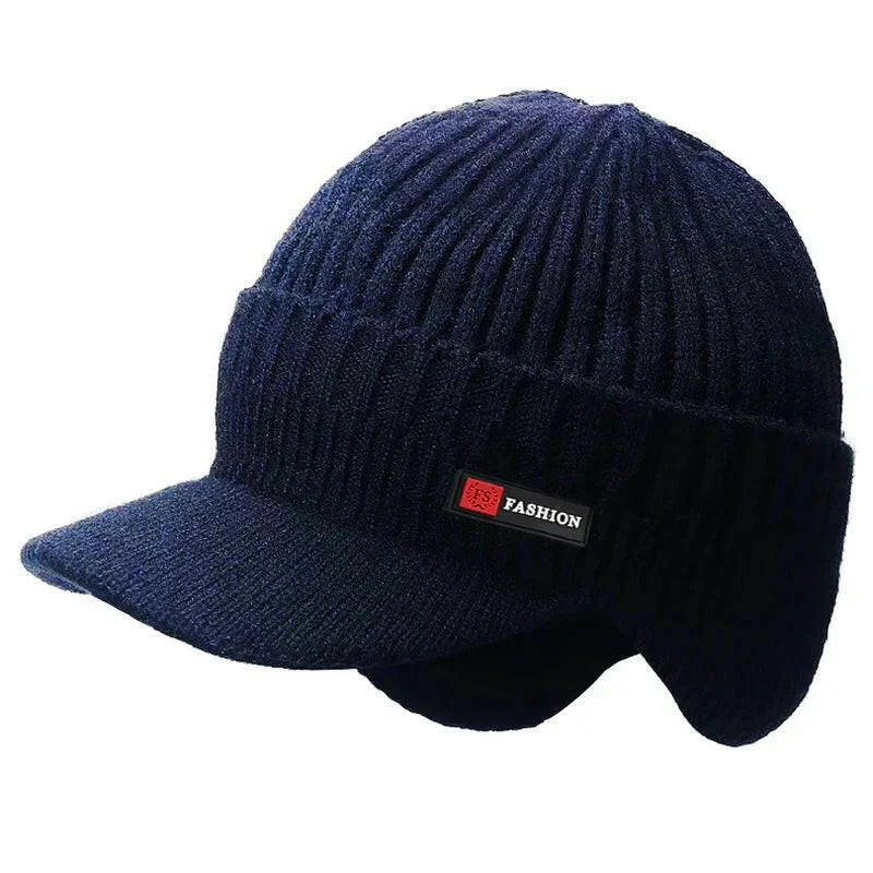 New Winter Men'S Hat – Outdoor Ear Protection Warm Knitted Cap with Windproof Visor, Thick Bicycle Scarf Cap for Men.