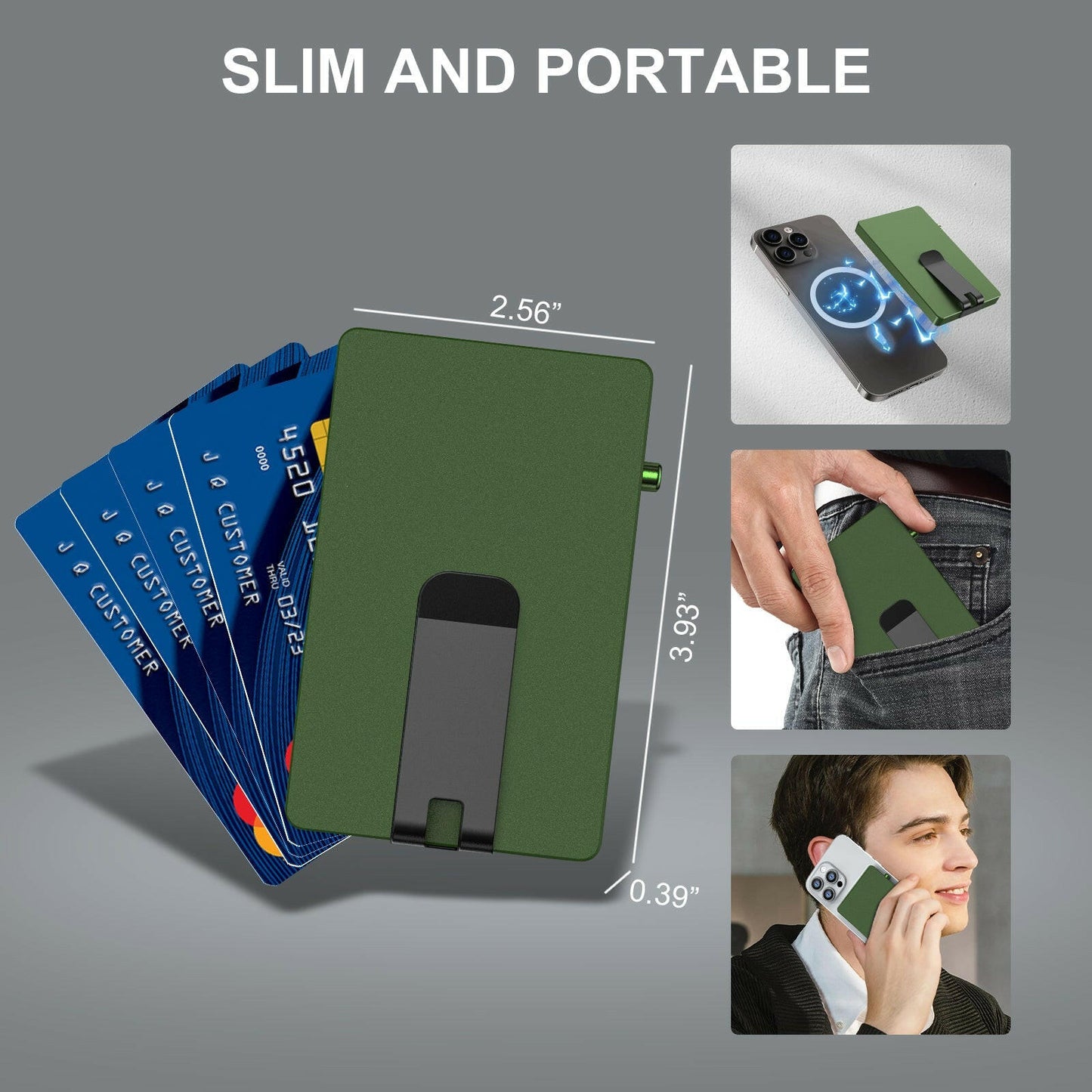 Minimalist Pop up Wallet with Money Clip, All Aluminum Slide Rfid Slim Card Holder.