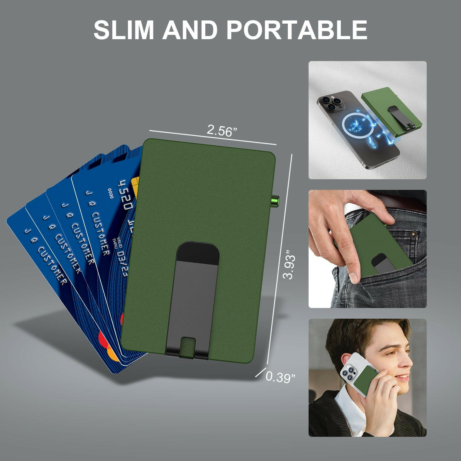 Minimalist Pop up Wallet with Money Clip, All Aluminum Slide Rfid Slim Card Holder.