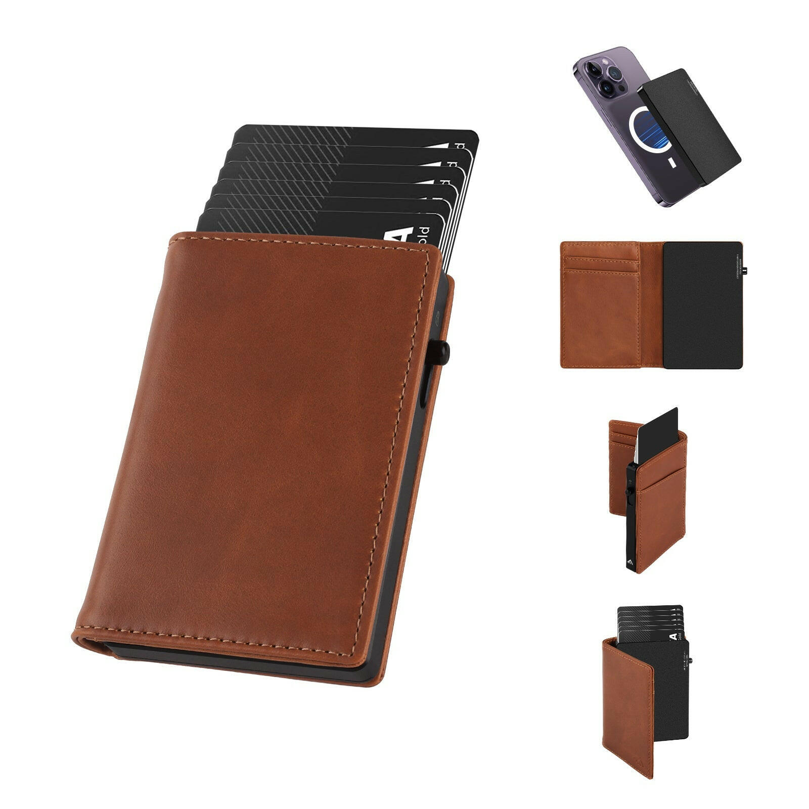 TOYFID Aluminum Alloy Wallet With Genuine Leather Cover Men's Billfolds.