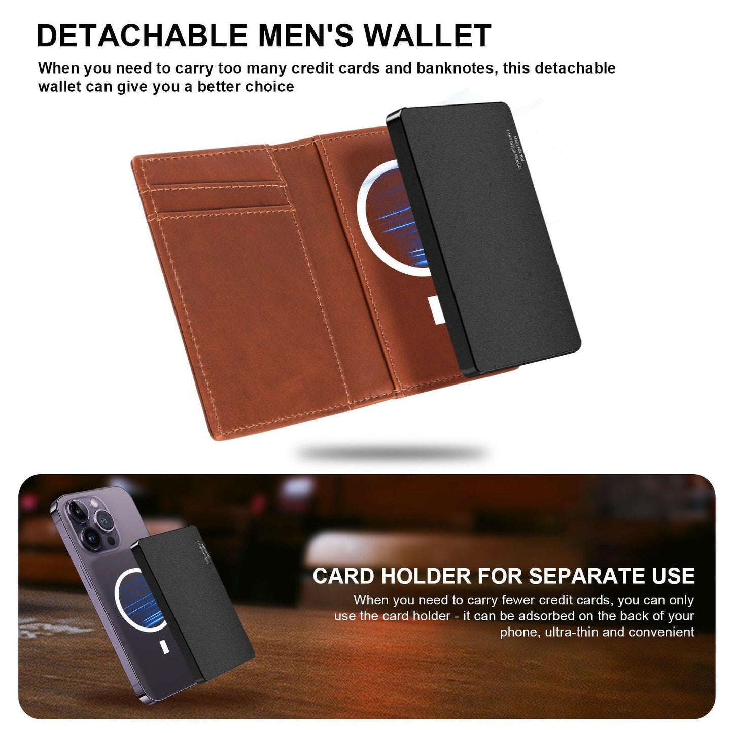 TOYFID Aluminum Alloy Wallet With Genuine Leather Cover Men's Billfolds.