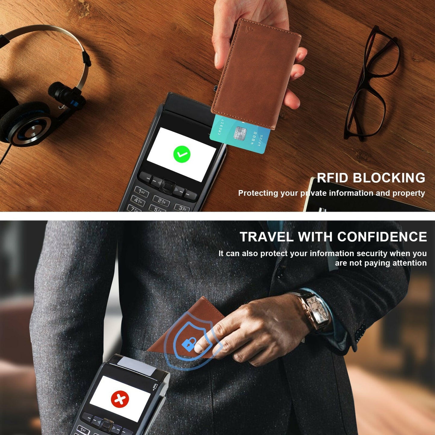 TOYFID Aluminum Alloy Wallet With Genuine Leather Cover Men's Billfolds.
