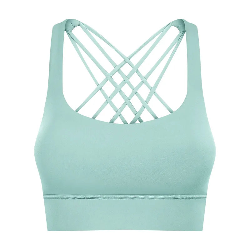 Shockproof Cross Straps Running Gym Sport Bras Top Women Widen Hem Push up Workout Fitness Yoga Crop Tops Brassiere.