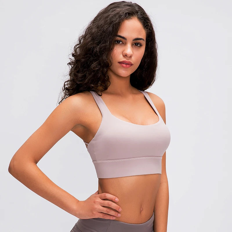 Shockproof Cross Straps Running Gym Sport Bras Top Women Widen Hem Push up Workout Fitness Yoga Crop Tops Brassiere.