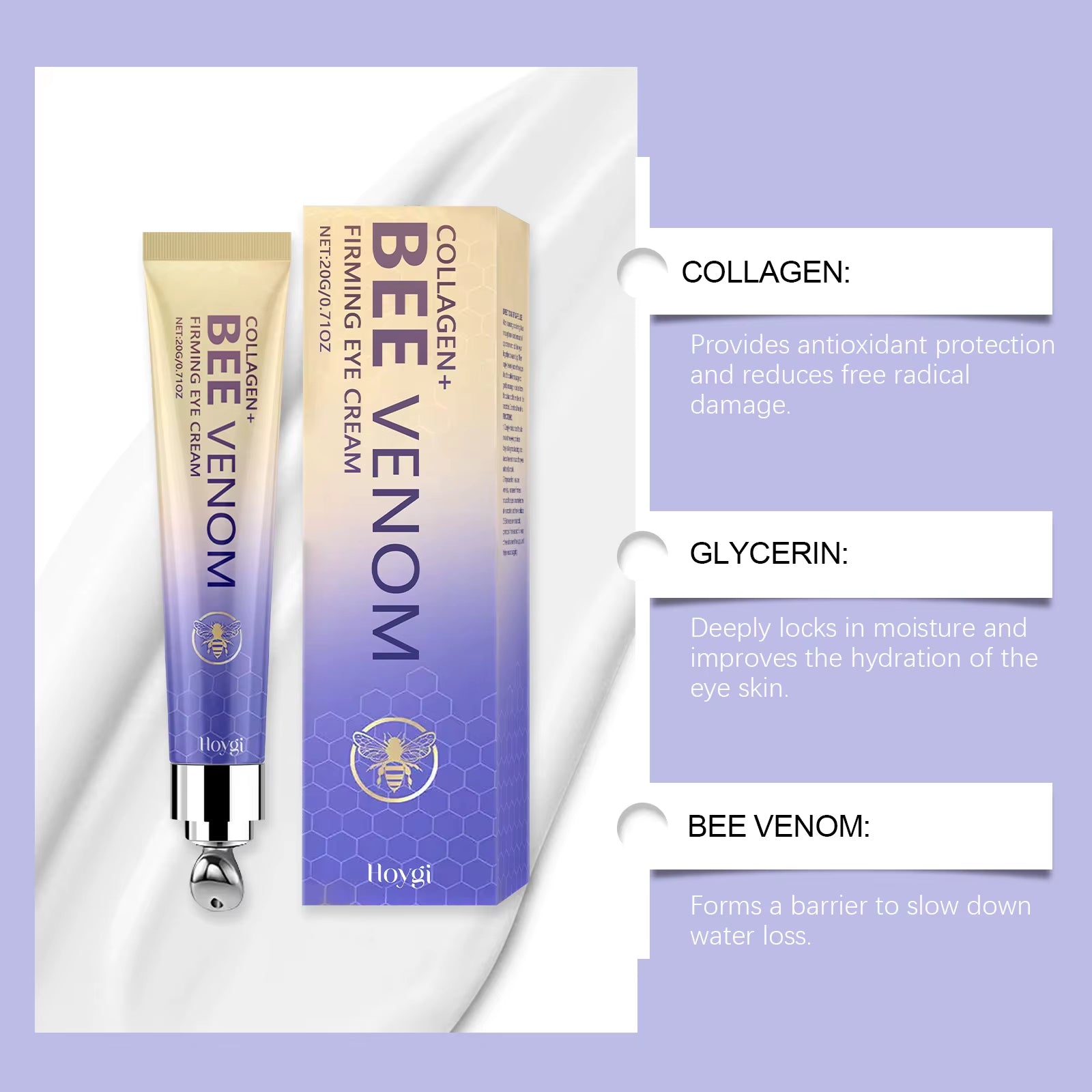 Effective Moisturizing for the Eye Area, Daily Care, Radiant Skin, and Application of Bee Venom Eye Cream.
