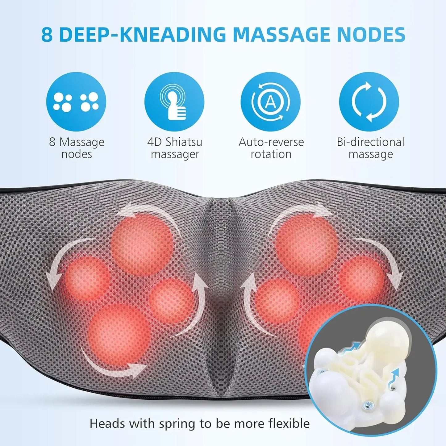Shiatsu Back Shoulder and Neck Massager, Electric Full Body Massage to Legs Muscles Tissue Deep Kneading Heating Pillow Massage.
