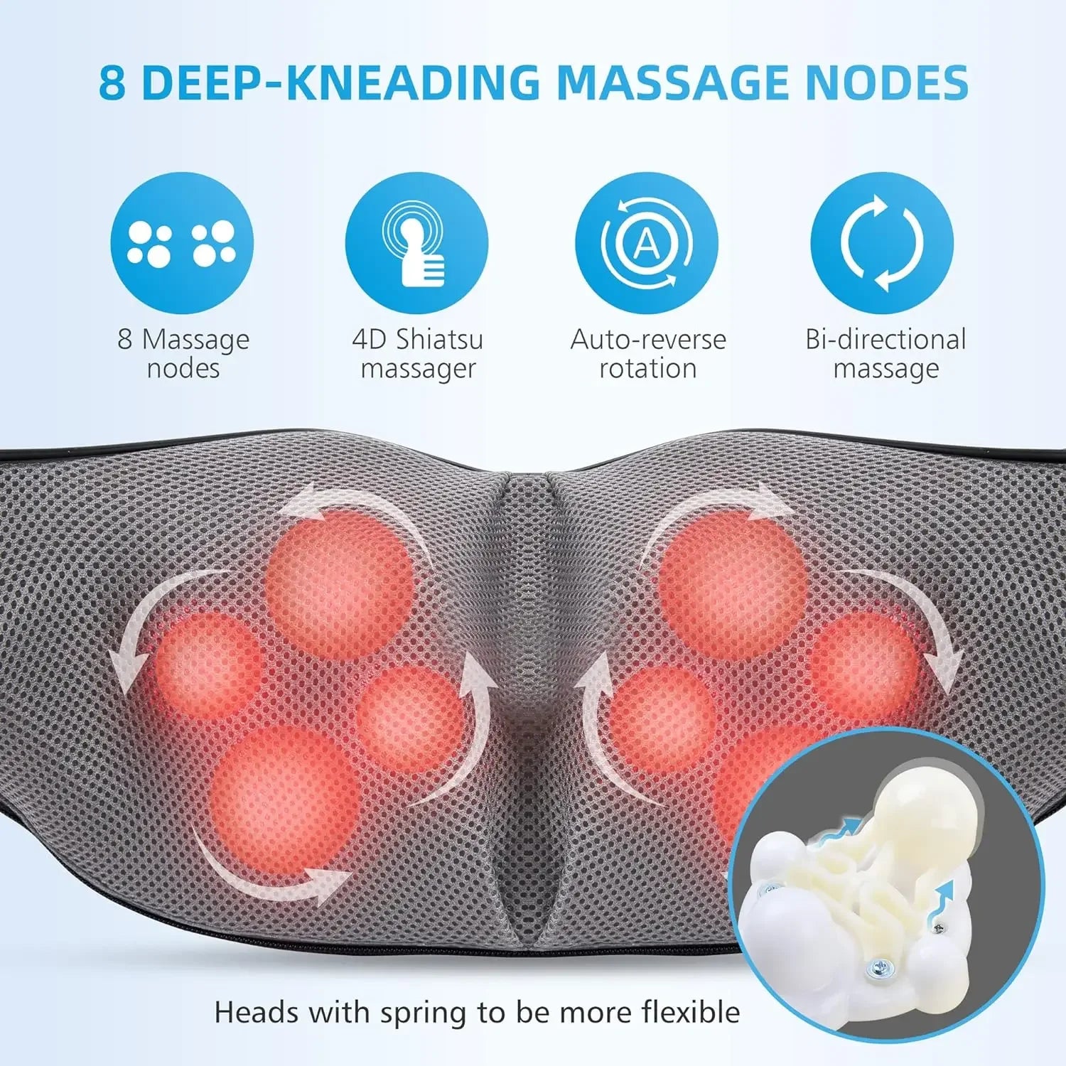 Shiatsu Back Shoulder and Neck Massager, Electric Full Body Massage to Legs Muscles Tissue Deep Kneading Heating Pillow Massage.