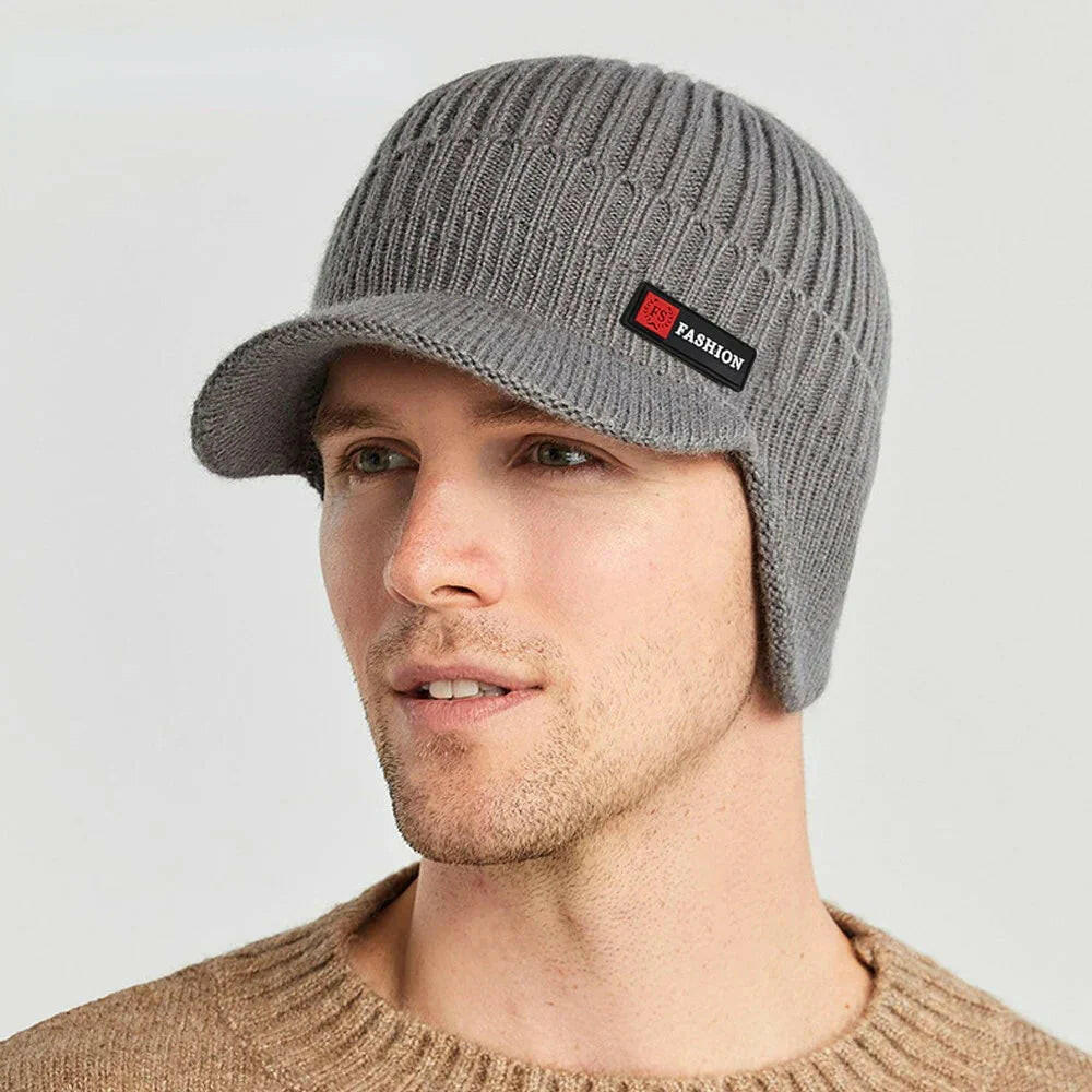 New Winter Men'S Hat – Outdoor Ear Protection Warm Knitted Cap with Windproof Visor, Thick Bicycle Scarf Cap for Men.
