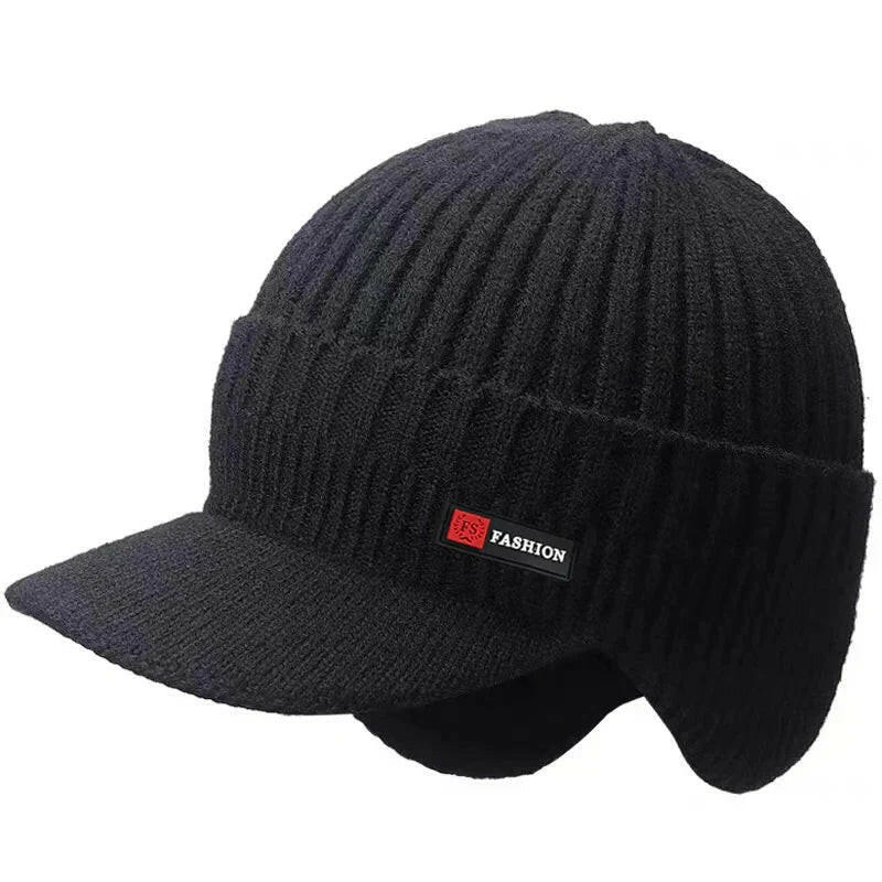 New Winter Men'S Hat – Outdoor Ear Protection Warm Knitted Cap with Windproof Visor, Thick Bicycle Scarf Cap for Men.