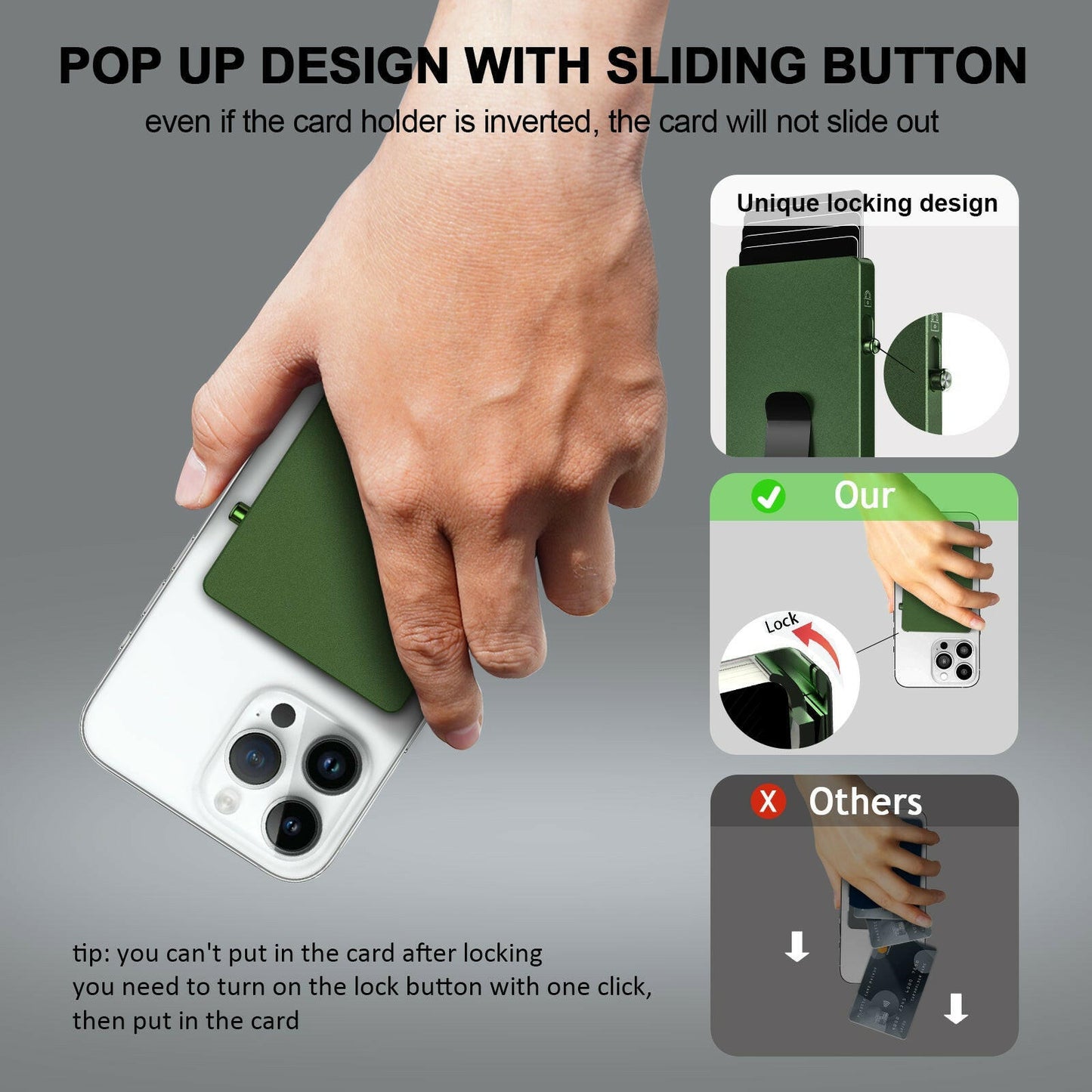 Minimalist Pop up Wallet with Money Clip, All Aluminum Slide Rfid Slim Card Holder.