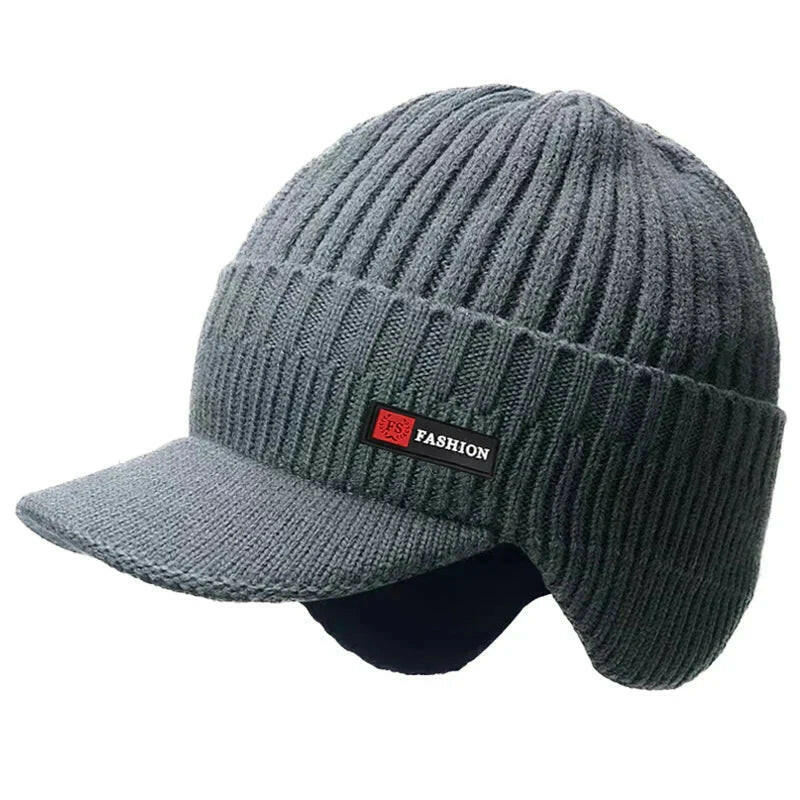 New Winter Men'S Hat – Outdoor Ear Protection Warm Knitted Cap with Windproof Visor, Thick Bicycle Scarf Cap for Men.
