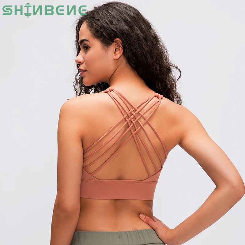 Shockproof Cross Straps Running Gym Sport Bras Top Women Widen Hem Push up Workout Fitness Yoga Crop Tops Brassiere.