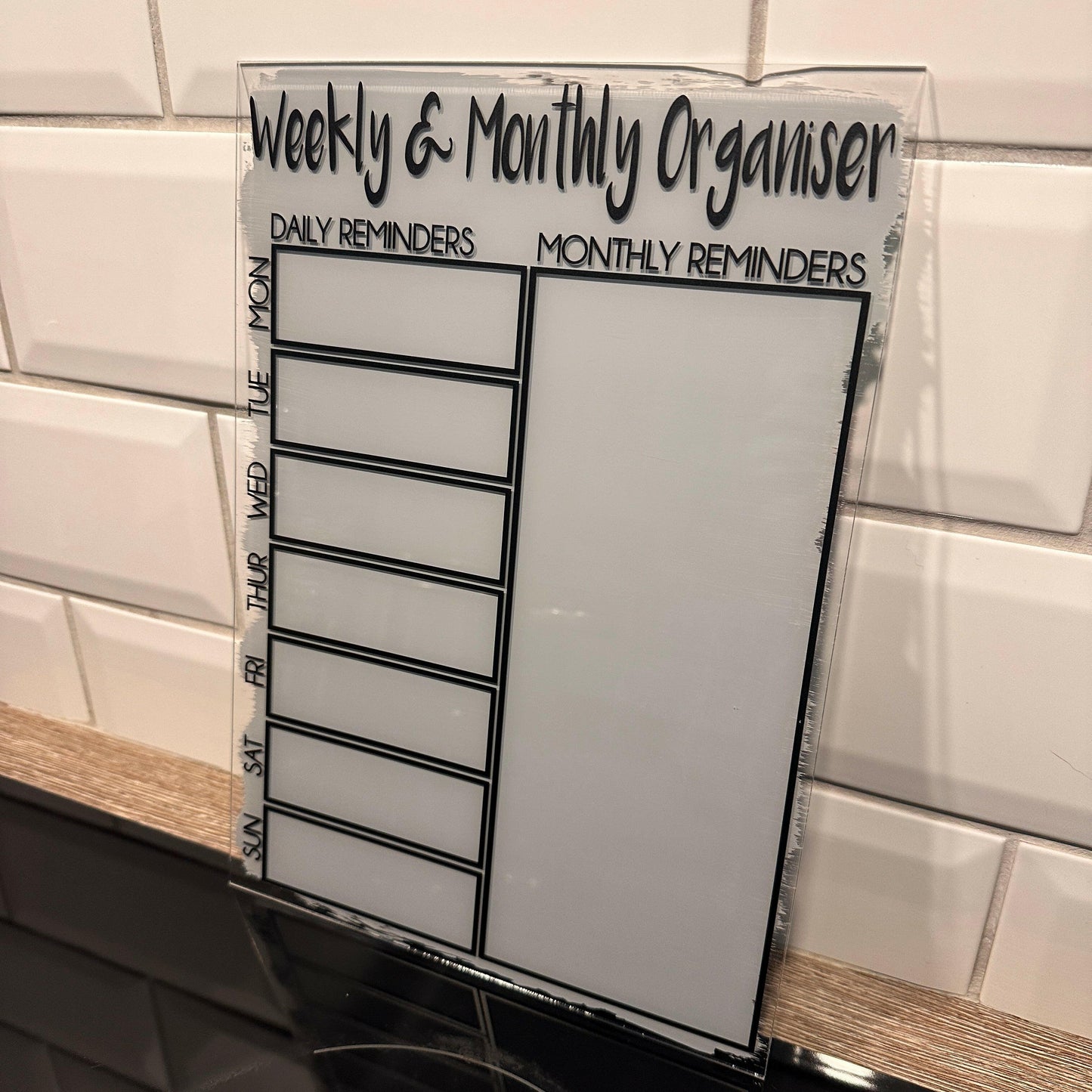 Weekly & Monthly Painted Organiser Planner A4 Clear Acrylic Wipeable Sign With Drywipe Pen.