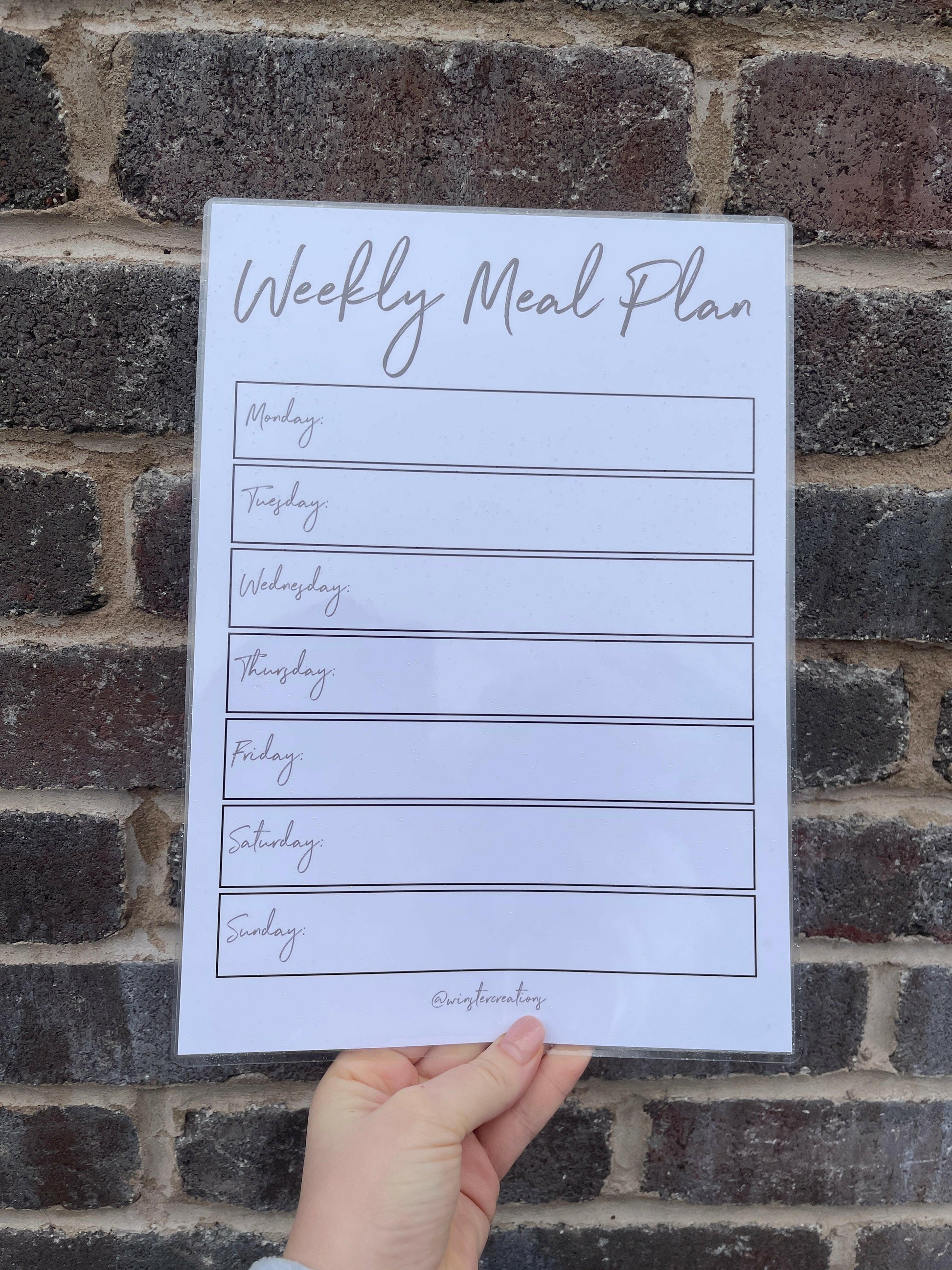 Custom Laminated A4 Weekly Main Meal Planner Menu - Grey & Black + Magnetic Dry-Wipe Pen.