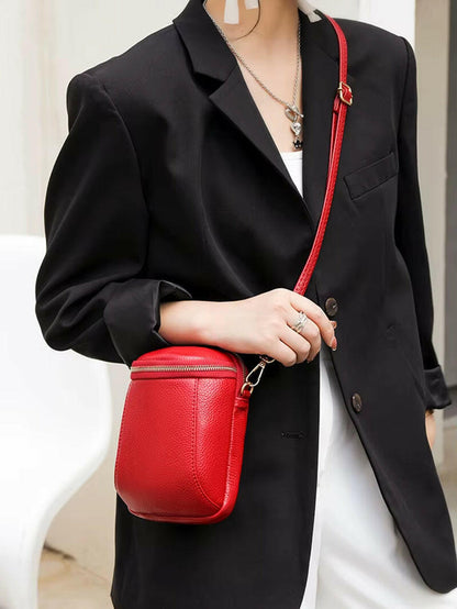Genuine Leather Satchel Wallet Purse Lightweight Small Coin Pouch Adjustable Strap Solid Color Women Outdoor Dating Bag.