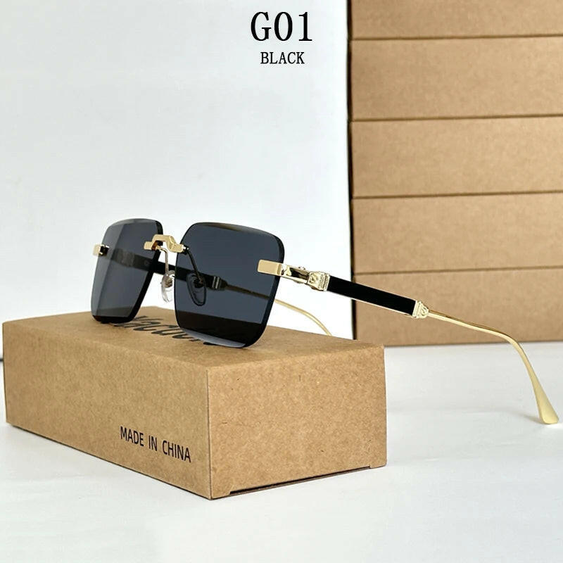 New 2024 Rimless Sunglasses Women Trendy Luxury Vintage Square Sunglasses for Men Fashion Glasses Lunette Soleil Femme Zonnebril.