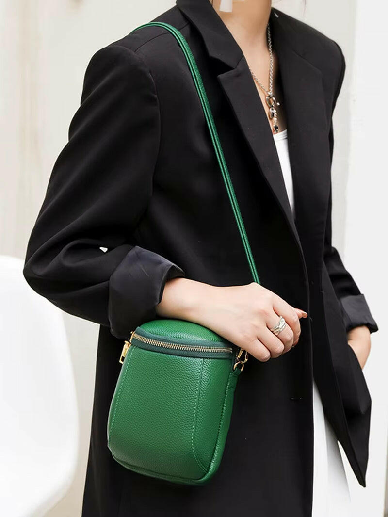 Genuine Leather Satchel Wallet Purse Lightweight Small Coin Pouch Adjustable Strap Solid Color Women Outdoor Dating Bag.