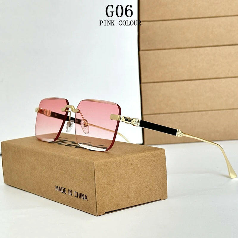 New 2024 Rimless Sunglasses Women Trendy Luxury Vintage Square Sunglasses for Men Fashion Glasses Lunette Soleil Femme Zonnebril.