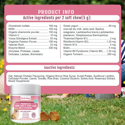 Multivitamin Chews for Dogs with Probiotics Glucosamine&Digestive Enzymes Supports Joint Health Immune System&Gut.