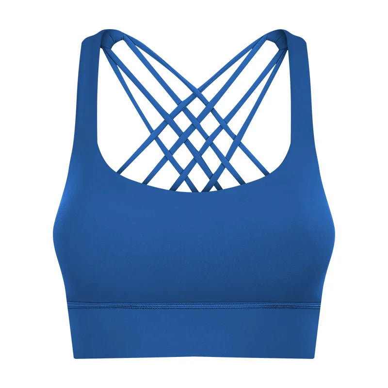 Shockproof Cross Straps Running Gym Sport Bras Top Women Widen Hem Push up Workout Fitness Yoga Crop Tops Brassiere.