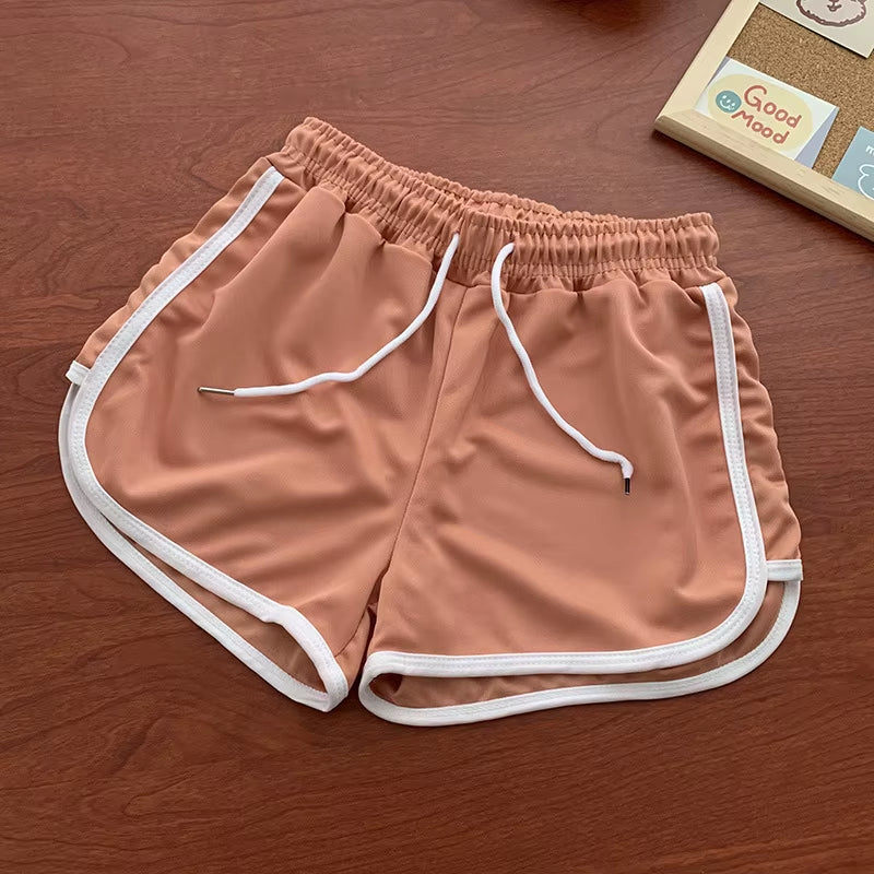 Women Yoga Shorts Summer Outer Wear Mid-Waist Casual Loose Straight Pants Lady Stylish Thin Breathable Wide Leg Gym Short Pants.