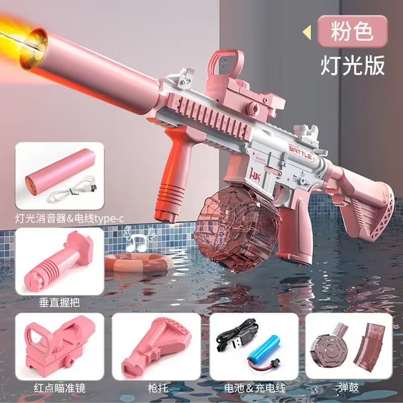 Electric Water Gun M416 Pistol Shooting Lighting Toy Gun Full Automatic Summer Pool Beach Toy for Kids Children Boys Girls Adult