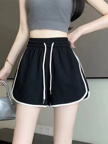 Women Yoga Shorts Summer Outer Wear Mid-Waist Casual Loose Straight Pants Lady Stylish Thin Breathable Wide Leg Gym Short Pants.