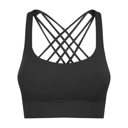 Shockproof Cross Straps Running Gym Sport Bras Top Women Widen Hem Push up Workout Fitness Yoga Crop Tops Brassiere.