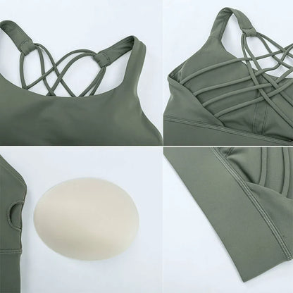 Shockproof Cross Straps Running Gym Sport Bras Top Women Widen Hem Push up Workout Fitness Yoga Crop Tops Brassiere.