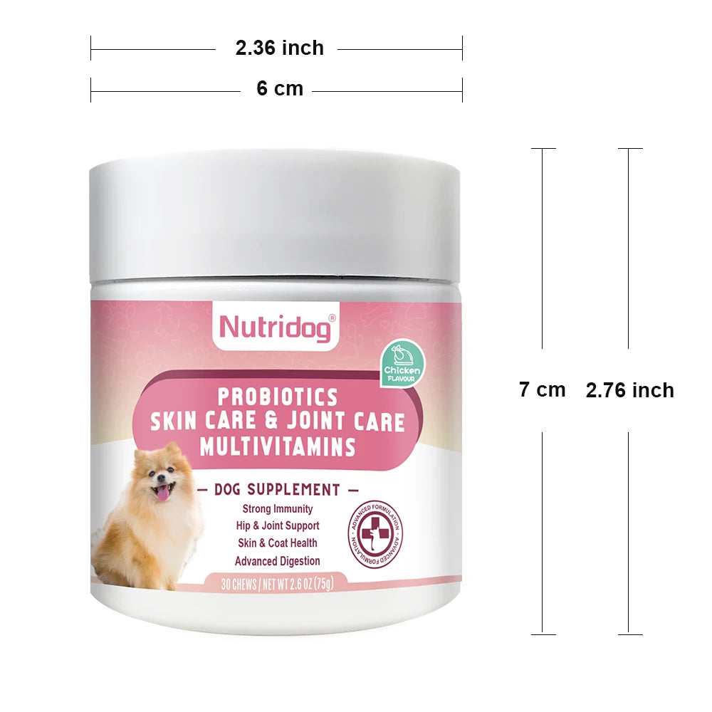 Multivitamin Chews for Dogs with Probiotics Glucosamine&Digestive Enzymes Supports Joint Health Immune System&Gut.