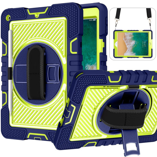 360 Degree Rotation Contrast Color Shockproof Silicone + PC Case with Holder & Hand Grip Strap & Shoulder Strap, For iPad 9.7 2018 / 2017, For iPad 10.2 2021 / 2020 / 2019, For iPad 10.9 / Pro 11 2020 / 2021 / 2018                                      ...
