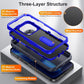 For iPhone 11 Pro 3 in 1 Rugged Holder Phone Case (Dark Blue+Sapphire Blue)