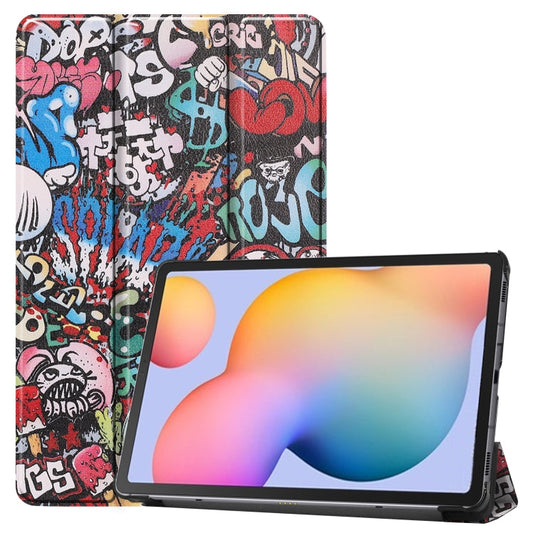 Colored Drawing Horizontal Flip Leather Case, with Three-folding Holder, For Galaxy Tab S6 Lite P610 10.4 inch
