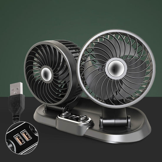 F622U Car Creative Folding Rotatable Double Head Electric Cooling Fan with Dual USB Charging Port, Style:USB Universal