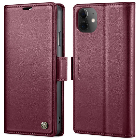 For iPhone 11 CaseMe 023 Butterfly Buckle Litchi Texture RFID Anti-theft Leather Phone Case(Wine Red)
