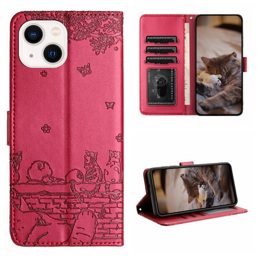 Cat Embossing Pattern Leather Phone Case with Lanyard, For iPhone 13, For iPhone 13 mini, For iPhone 12, For iPhone 12 Pro Max