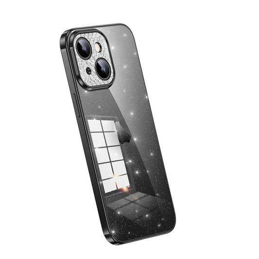 For iPhone 14 Plus SULADA Electroplated Transparent Glittery TPU Phone Case(Black)