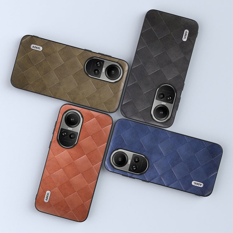 For OPPO Reno 10 / 10 Pro Global ABEEL Weave Plaid PU Phone Case(Brown)