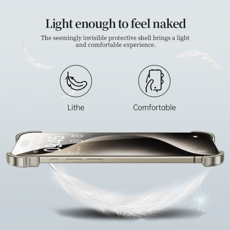Frameless Metal Corner Pad Phone Case with Lens Film, For iPhone 14 Plus, For iPhone 14, For iPhone 14 Pro, For iPhone 14 Pro Max