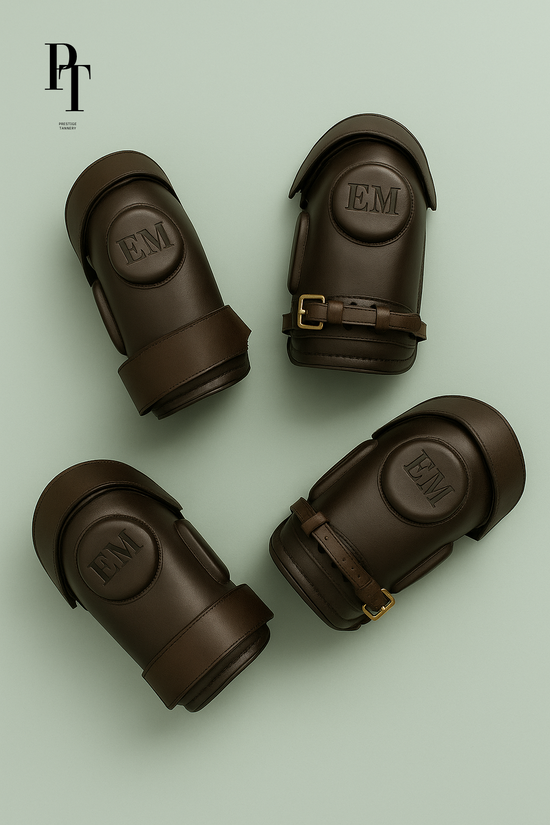 Classic Brown Leather Knee Guards - Monogrammed