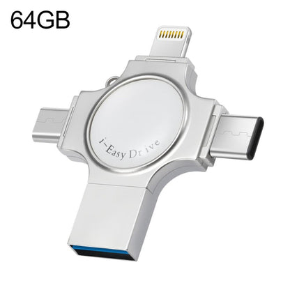 RQW-11S 4 in 1 USB 2.0 & 8 Pin & Micro USB & USB-C / Type-C 64GB Flash Drive, RQW-11S