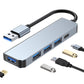 BYL-2301U 5 in 1 USB to USB3.0+USB2.0x3+USB-C / Type-C HUB Adapter, Cable Length: 10cm