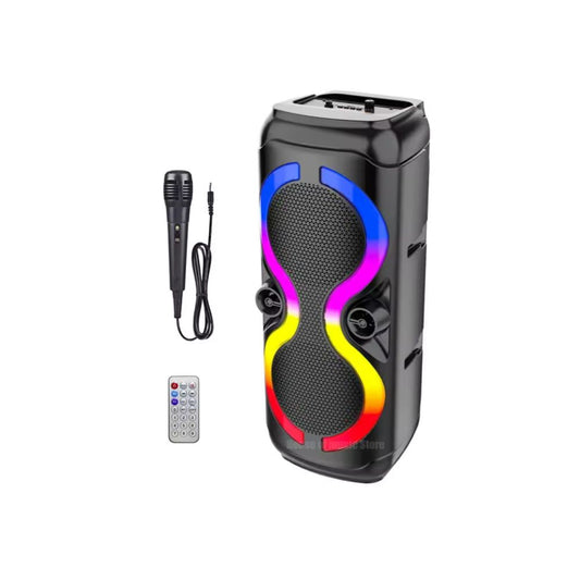 Portable Party Speaker – Dual 8'' Bass Boost, LED Ring Lights, Wireless Mic & Karaoke Fun (ZQS8229/30)