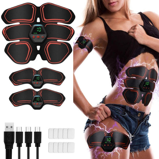 EMS Portable Abdomen Device Electric Abdominal Muscle Stickers with LCD Screen Display(Orange Red)