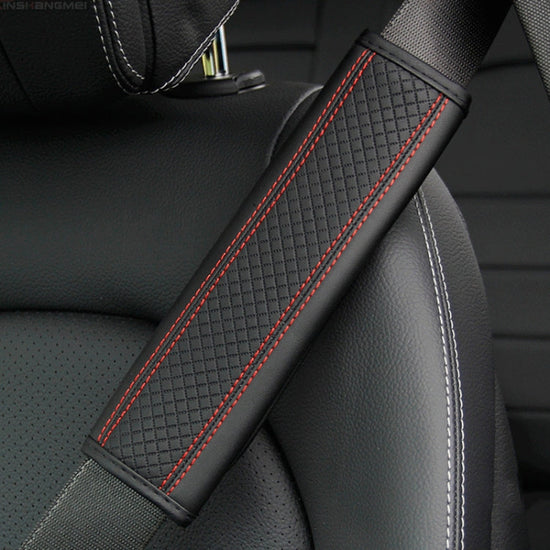 Fiber Leather Embossed Car Seat Belt Shoulder Cover Protector 6.5X23cm(Black Red)