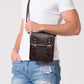 HUMERPAUL Leather Crossbody Bag Men Leather Backpack Shoulder Bag(Brown)