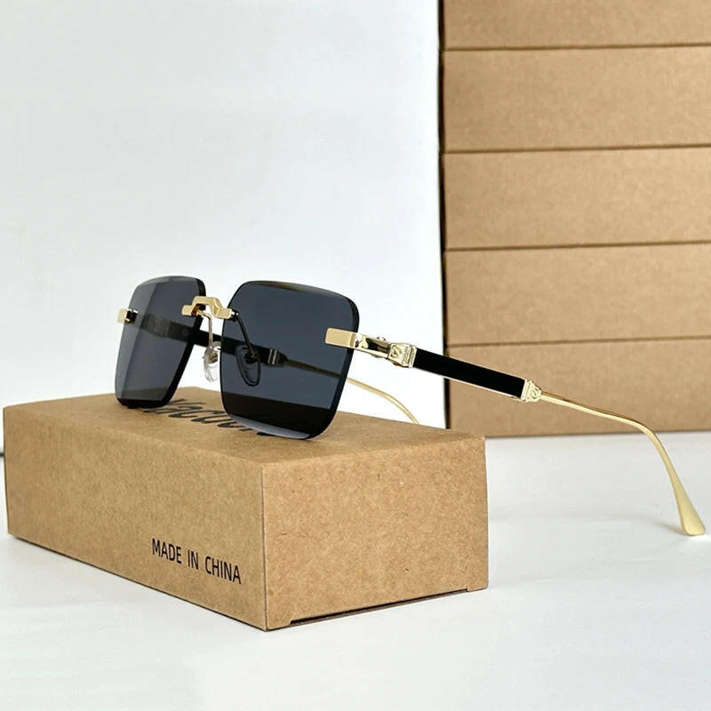 New 2024 Rimless Sunglasses Women Trendy Luxury Vintage Square Sunglasses for Men Fashion Glasses Lunette Soleil Femme Zonnebril.
