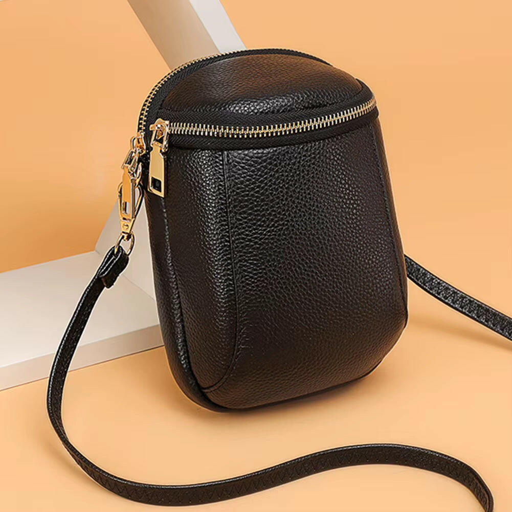 Genuine Leather Satchel Wallet Purse Lightweight Small Coin Pouch Adjustable Strap Solid Color Women Outdoor Dating Bag.