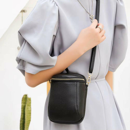 Genuine Leather Satchel Wallet Purse Lightweight Small Coin Pouch Adjustable Strap Solid Color Women Outdoor Dating Bag.