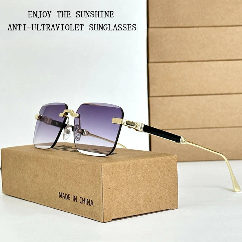 New 2024 Rimless Sunglasses Women Trendy Luxury Vintage Square Sunglasses for Men Fashion Glasses Lunette Soleil Femme Zonnebril.